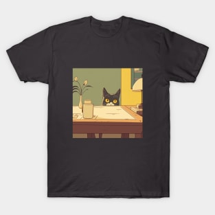 Cat peaking under the table T-Shirt